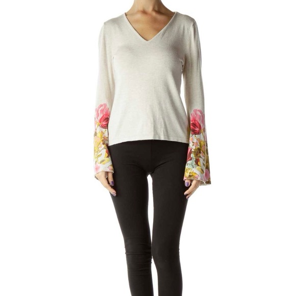 INC Floral Bell-Sleeve Knit Top, Size Medium - Picture 2 of 9